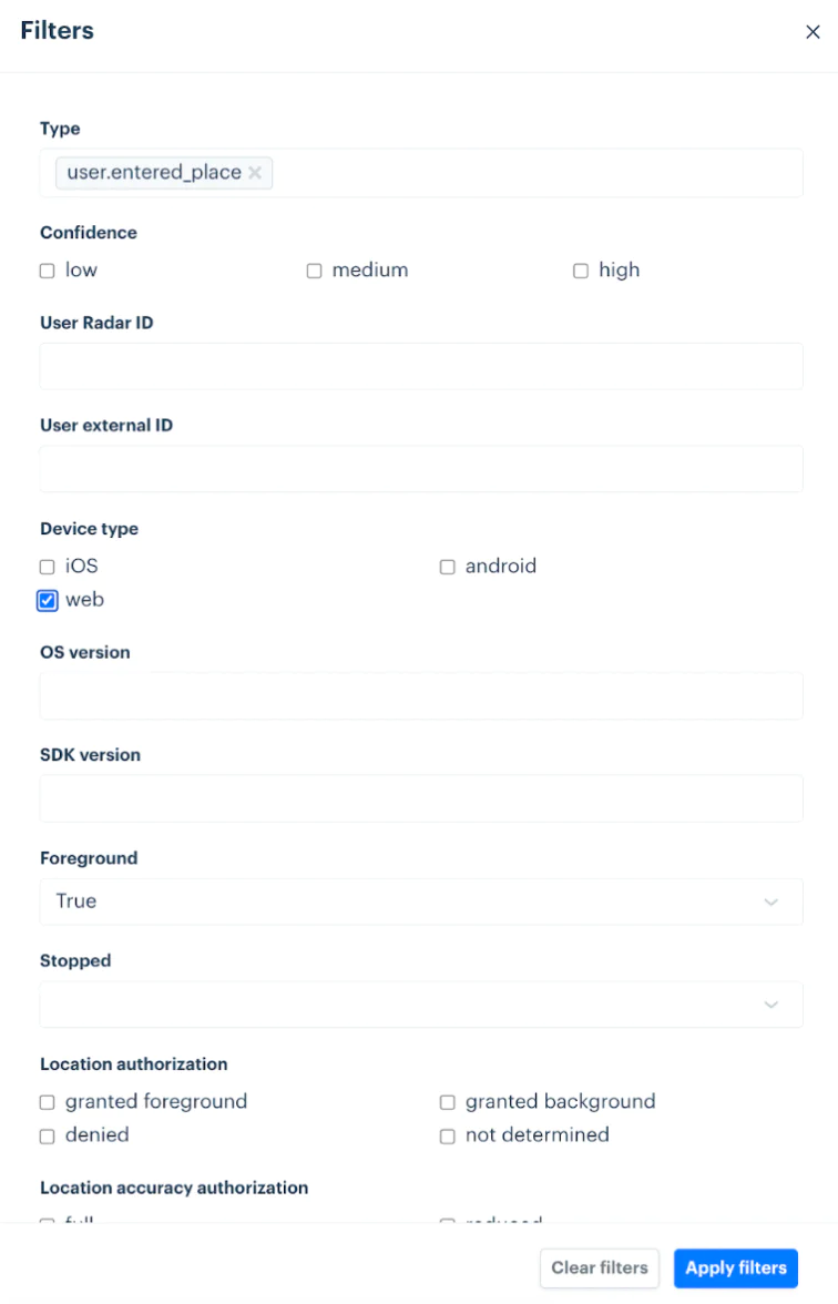 Radar Analytics Filtering
