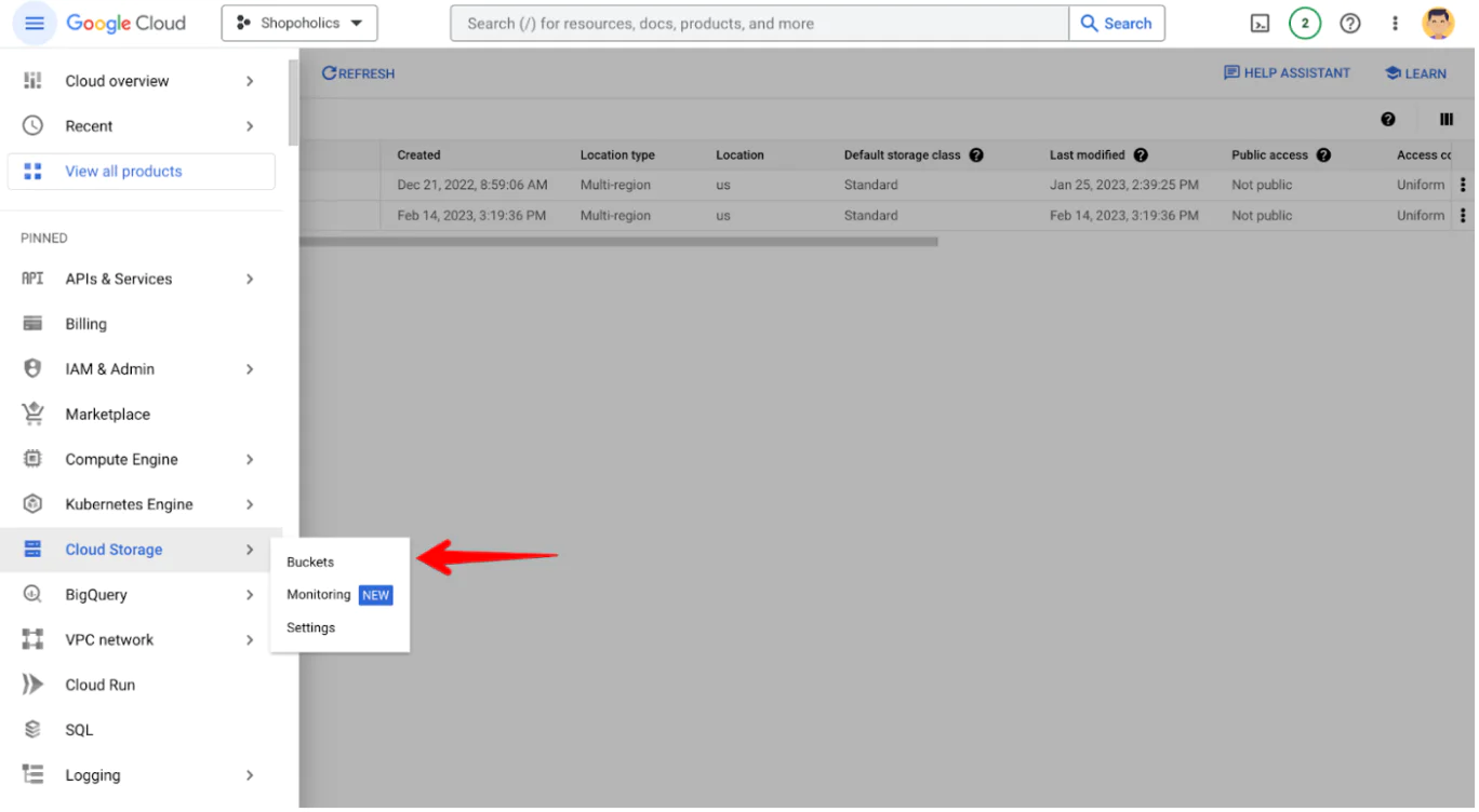 Create a bucket in Google Cloud Storage