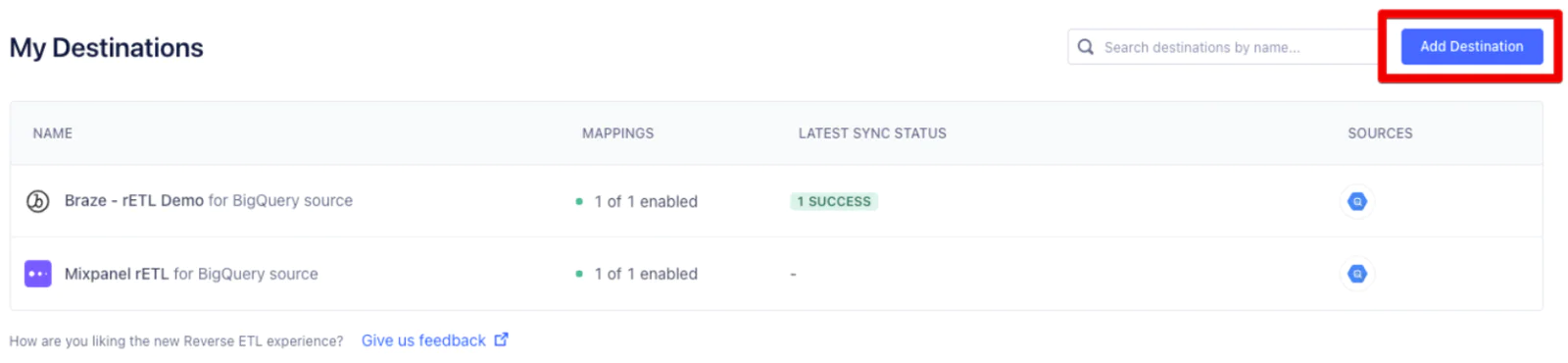 Destinations and select Add Destination