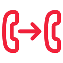 Two red phone receivers with an arrow pointing between them indicating a phone call.