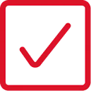Red outlined square box with a red checkmark inside.