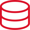 Red icon of a cylindrical database with two horizontal lines.