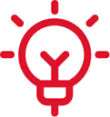 Red light bulb icon with lines indicating rays emanating from it.
