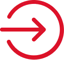 Red arrow pointing right encircled by a red curved line on a transparent background.