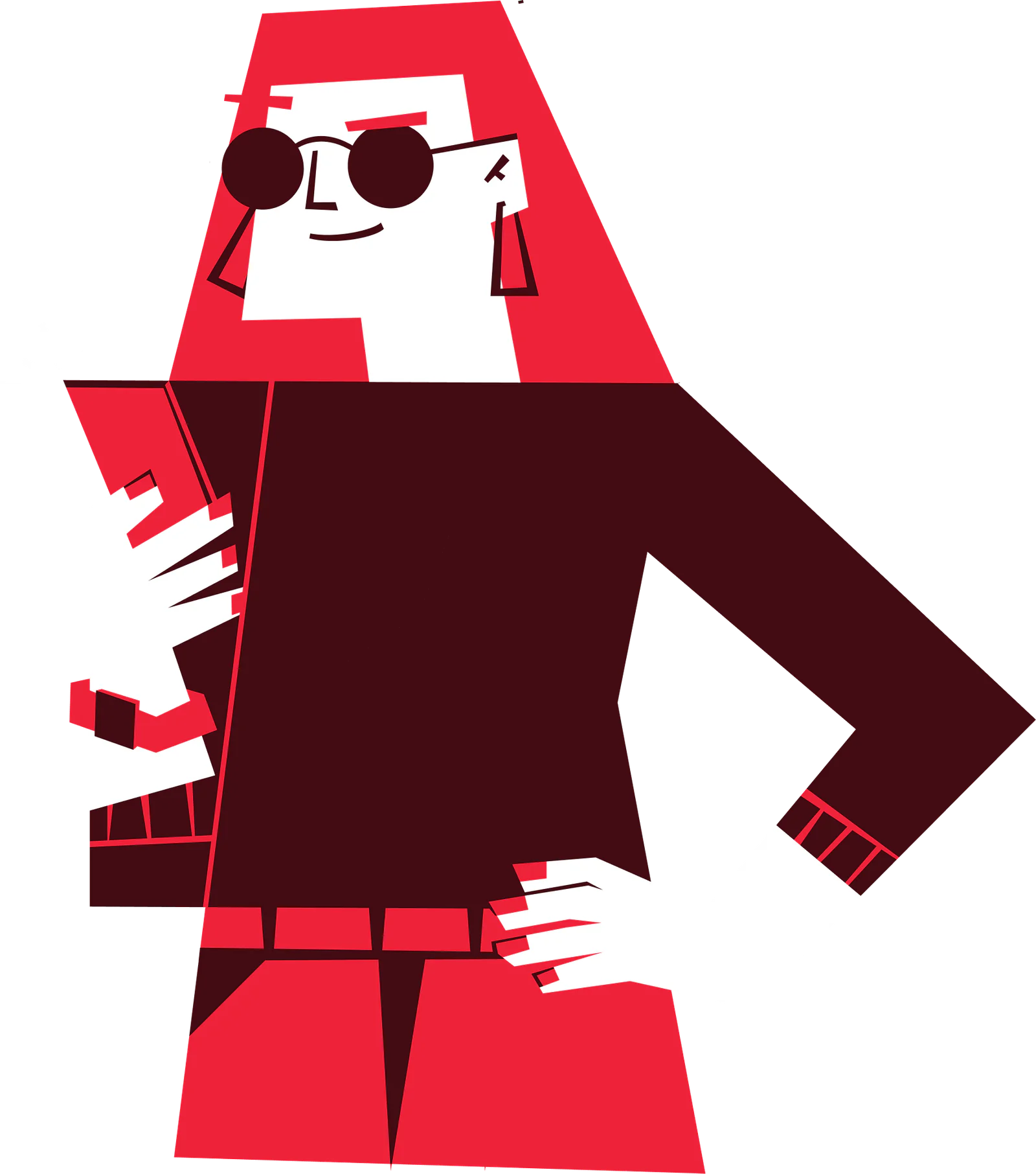 Graphic of a person in red sunglasses and black attire, reading their smartphone.