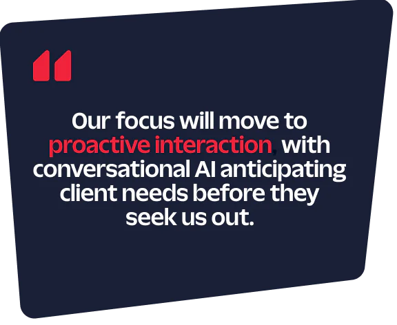 Quote about proactive interaction using conversational AI to anticipate client needs.