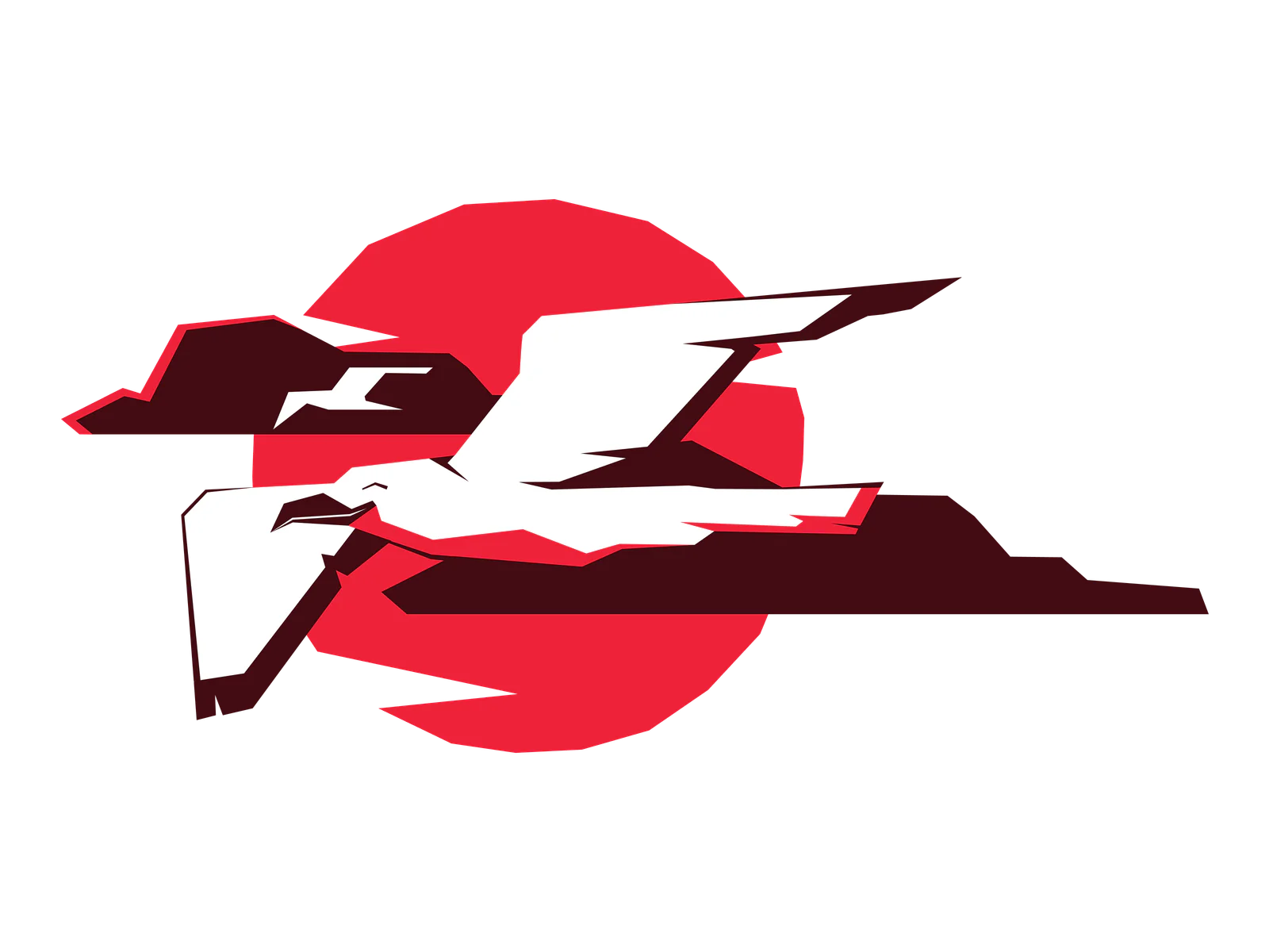 Abstract image of a bird flying against a red sun.