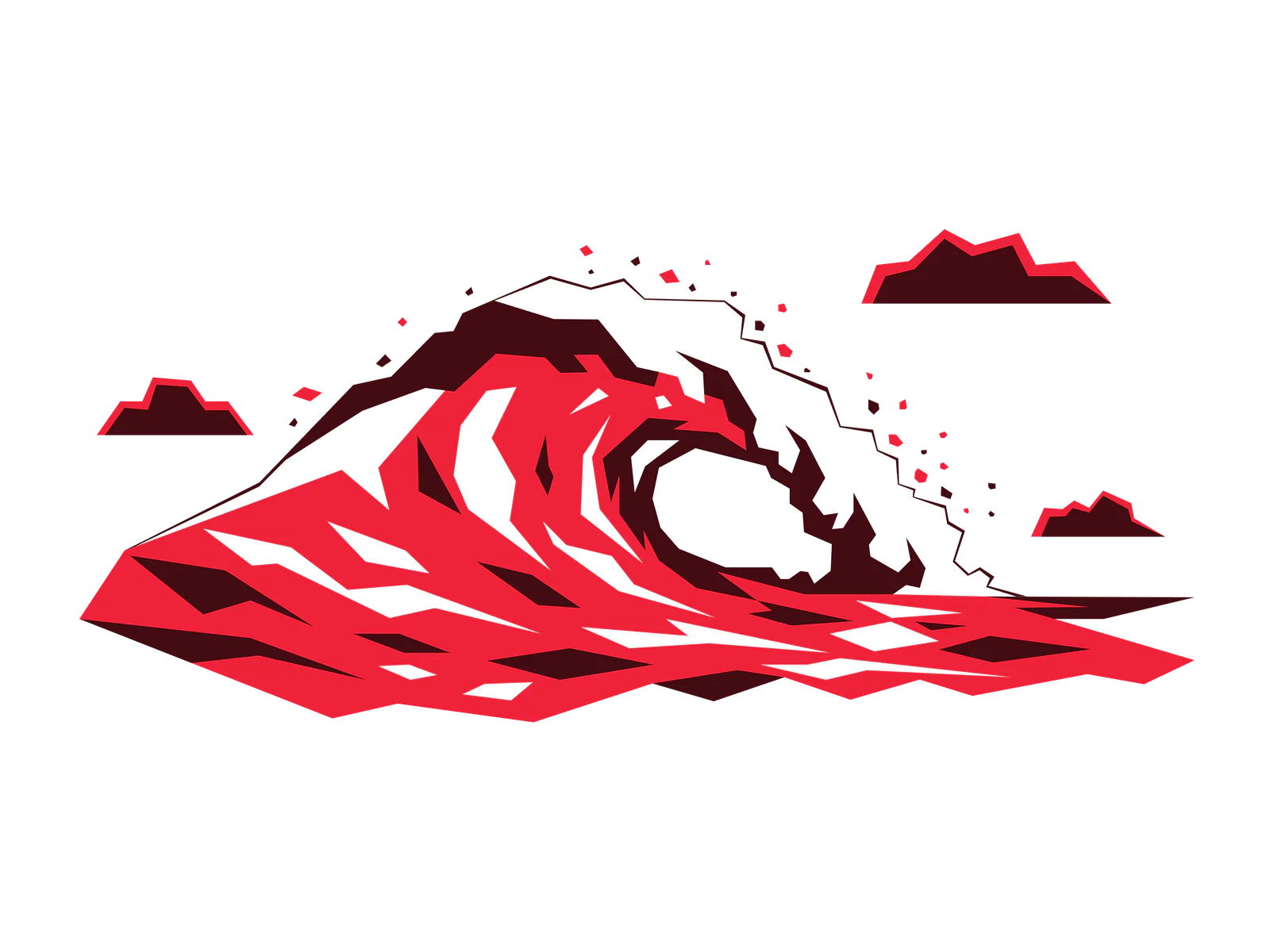 Abstract red and white wave with geometric shapes and black background