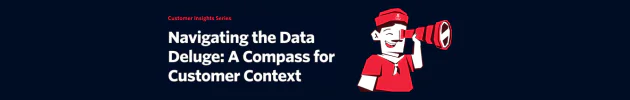 Cartoon man with a megaphone beside text Navigating the Data Deluge