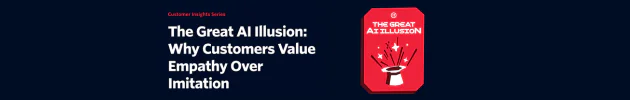A book titled The Great All Illusion and text explaining why customers value empathy over imitation.