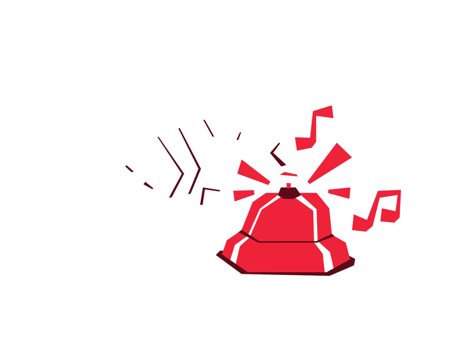 Hand pressing a red bell with musical notes indicating sound