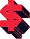3D red and black dollar sign with a shadow effect.
