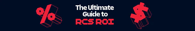 Banner with a percentage symbol and dollar sign stating The Ultimate Guide to RCS ROI.