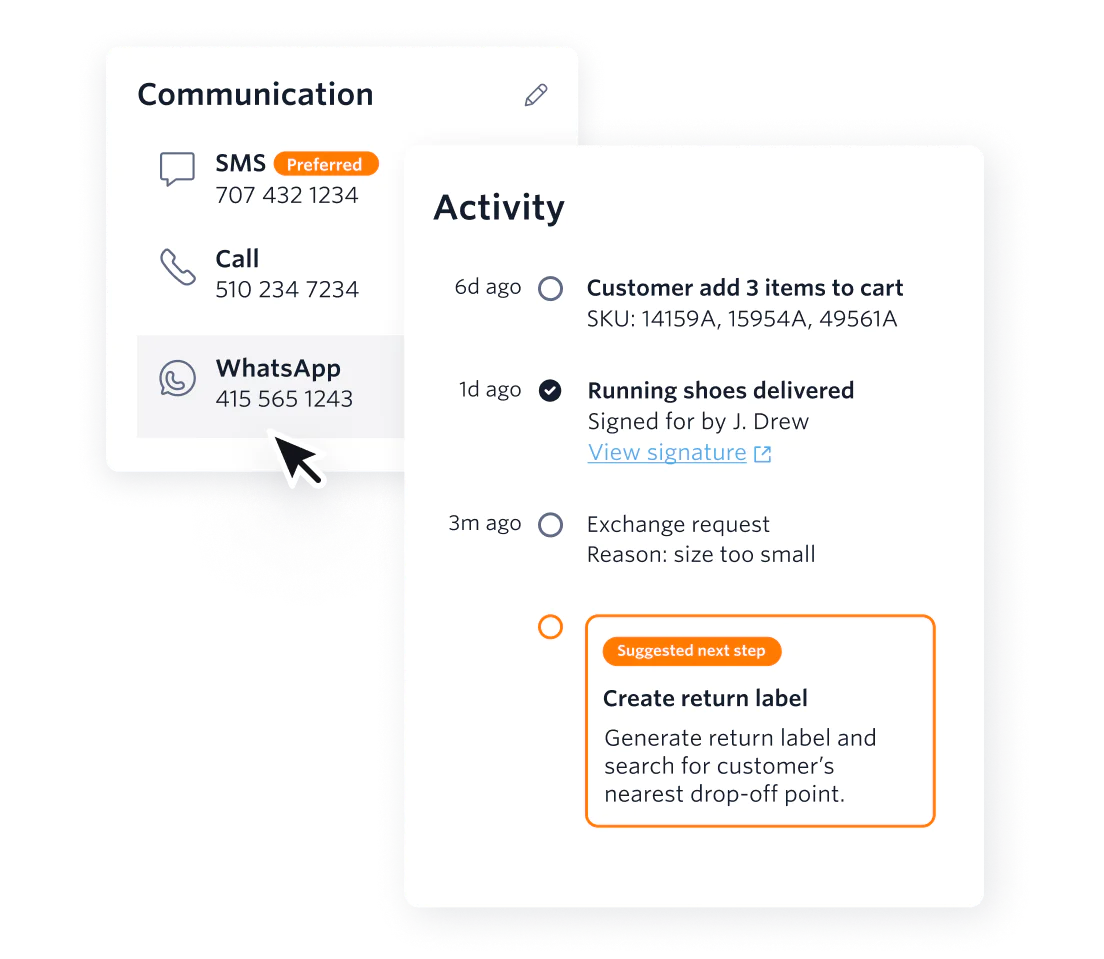 Flex UI supporting sales outreach through the channels customers prefer: SMS, voice calls, and WhatsApp.