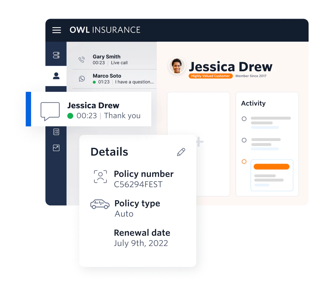 UI showing data-driven and compliant communications between insurance sales agents and prospective policy holders