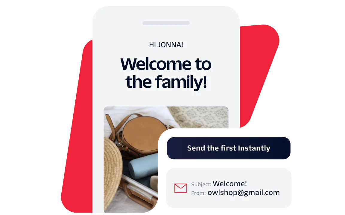 Smartphone screen showing a welcome message to Jonna with email subscription information.