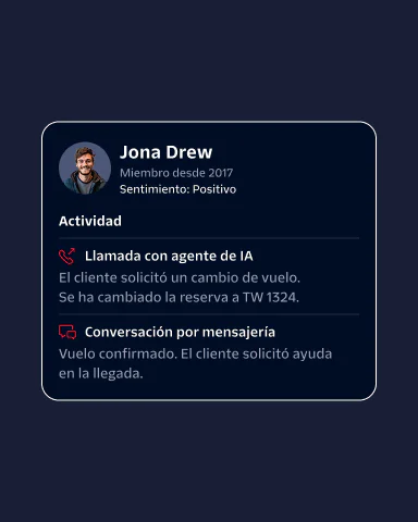 Profile of a customer interacting with AI agent for flight change and confirmation.