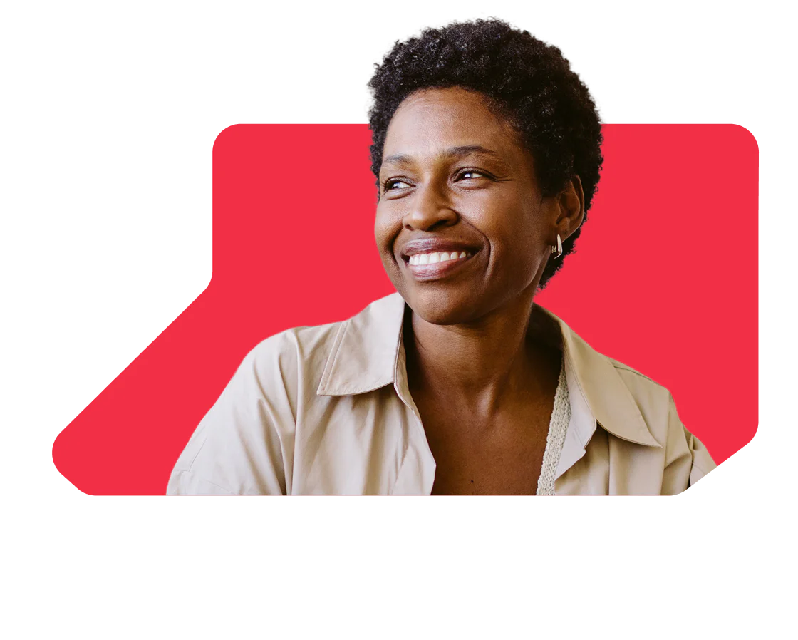 Smiling woman with a message about hotel reservation and parking.