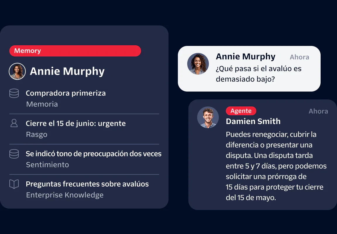 Chat interface showing conversation between an agent and a user with profile details and message history.
