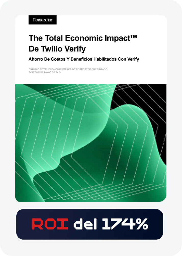 Report cover of The Total Economic Impact™ Of Twilio Verify with ROI and graph illustrations.