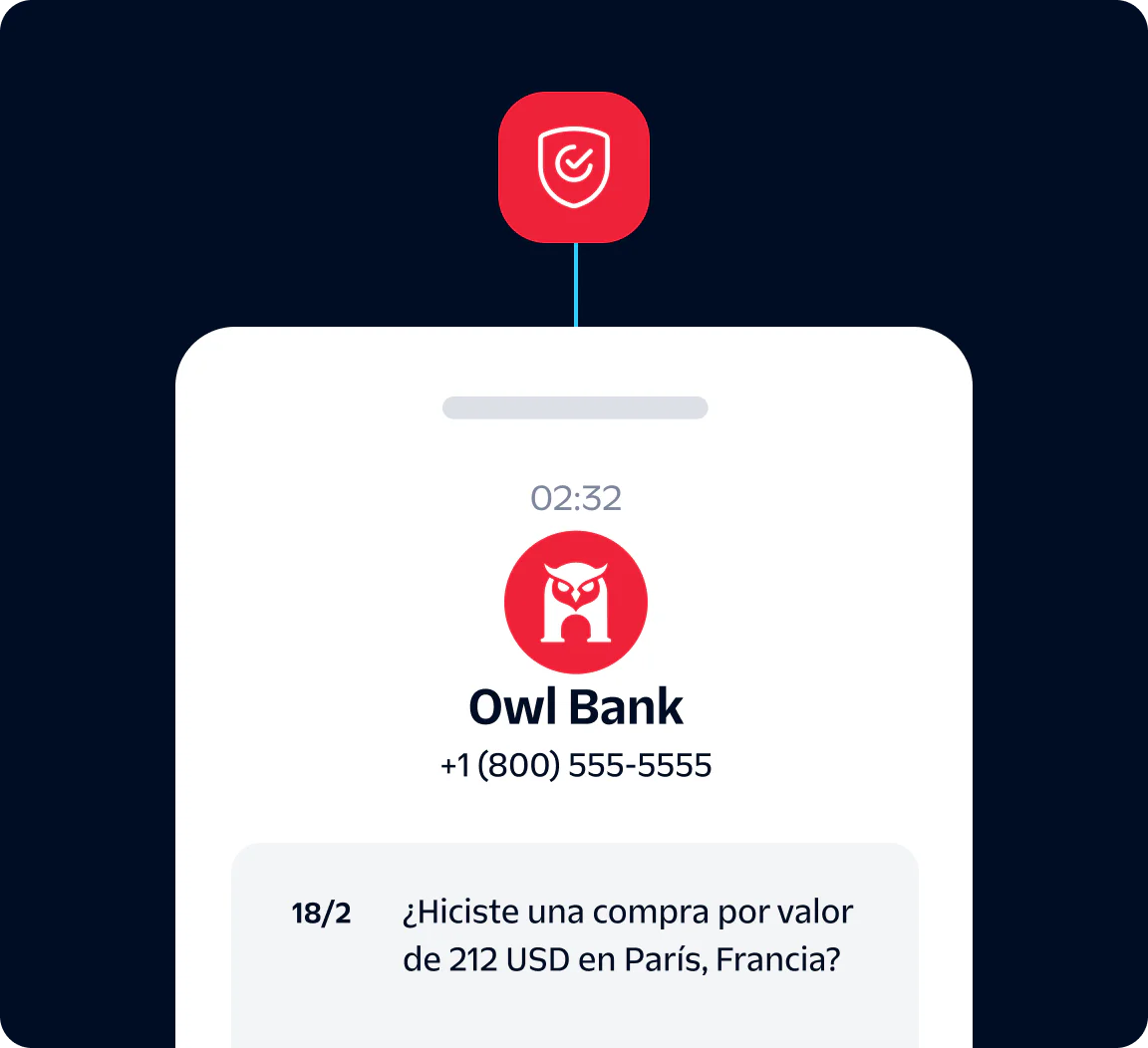 Owl Bank notification asking about a $212 purchase in Paris, France.