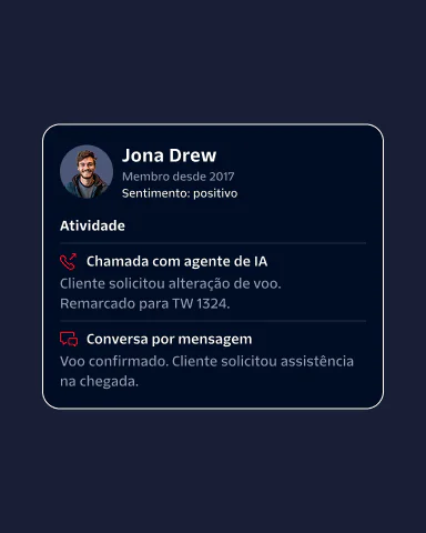 Profile of a customer interacting with AI agent for flight change and confirmation.