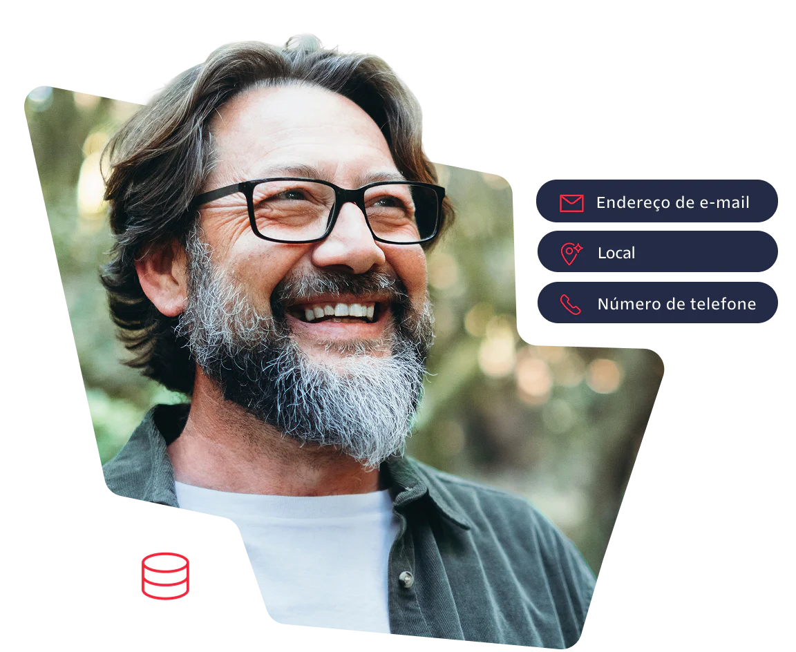 Happy man with glasses and beard in a forest setting Smiling man with glasses and beard standing outdoors in a forest background.
