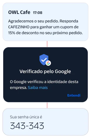 Order Confirmation and Verification Notifications Notifications showing order confirmation from OWL Cafe and Google business verification.