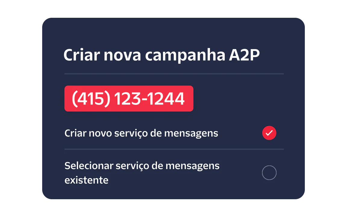 Interface for creating a new A2P campaign with an option to create or select a messaging service