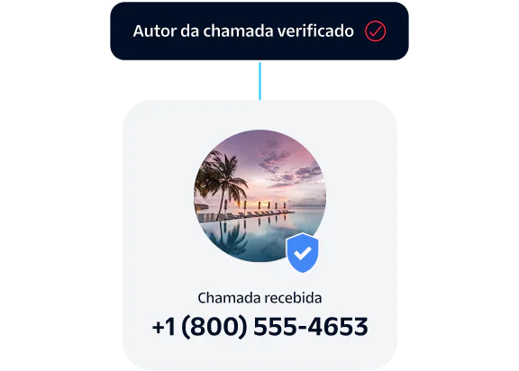 Verified incoming call from 1(800)555-4653 with a background image of palm trees and a swimming pool.