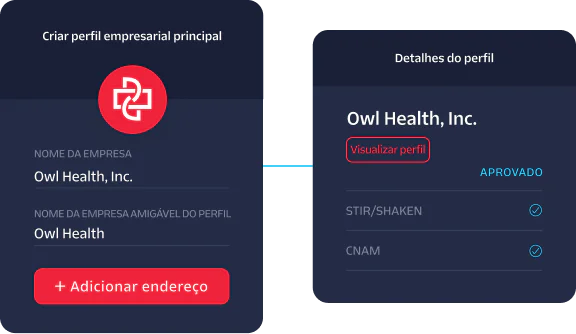 Interface showing the creation and approval status of Owl Health, Inc.'s business profile.