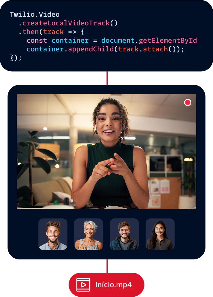 Woman Having a Video Chat with Chat Application User Woman smiling and using a laptop, video chat window, and code snippet displayed.