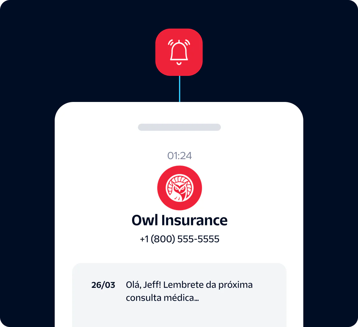 Smartphone screen showing an Owl Insurance notification about an upcoming doctor appointment.
