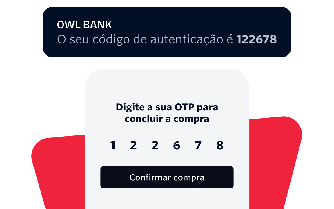 OTP authentication screen showing a six-digit code entry and a confirmation button.