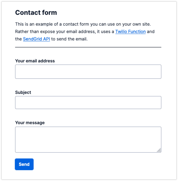 Email contact form powered by SendGrid