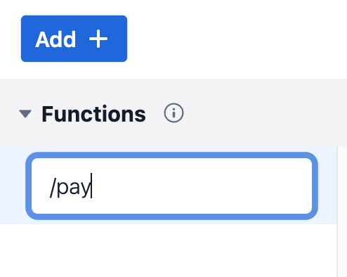 Rename the function to '/pay'.