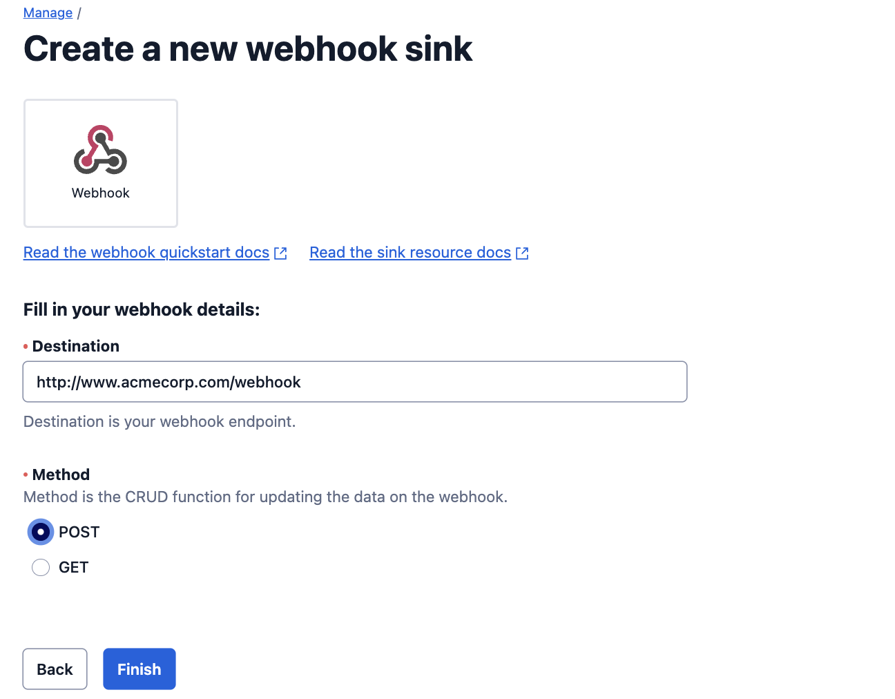 Create a new webhook sink.