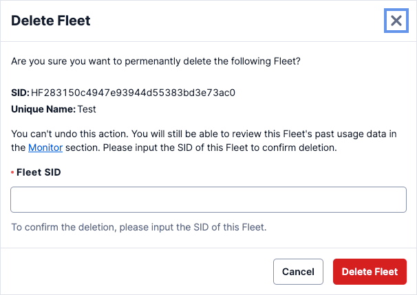 delete fleet form in console.