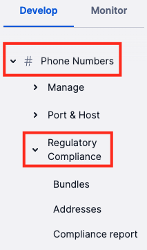 phone number regulatory menu.
