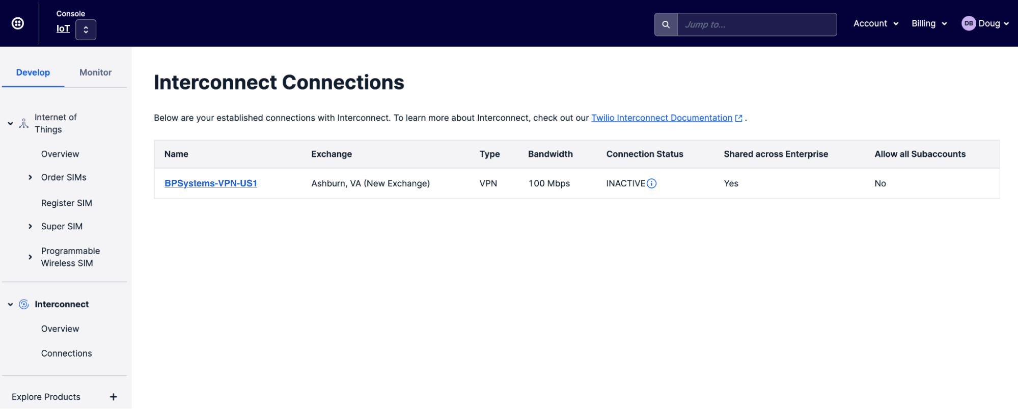 Locate your VPN in Console's Interconnect section.