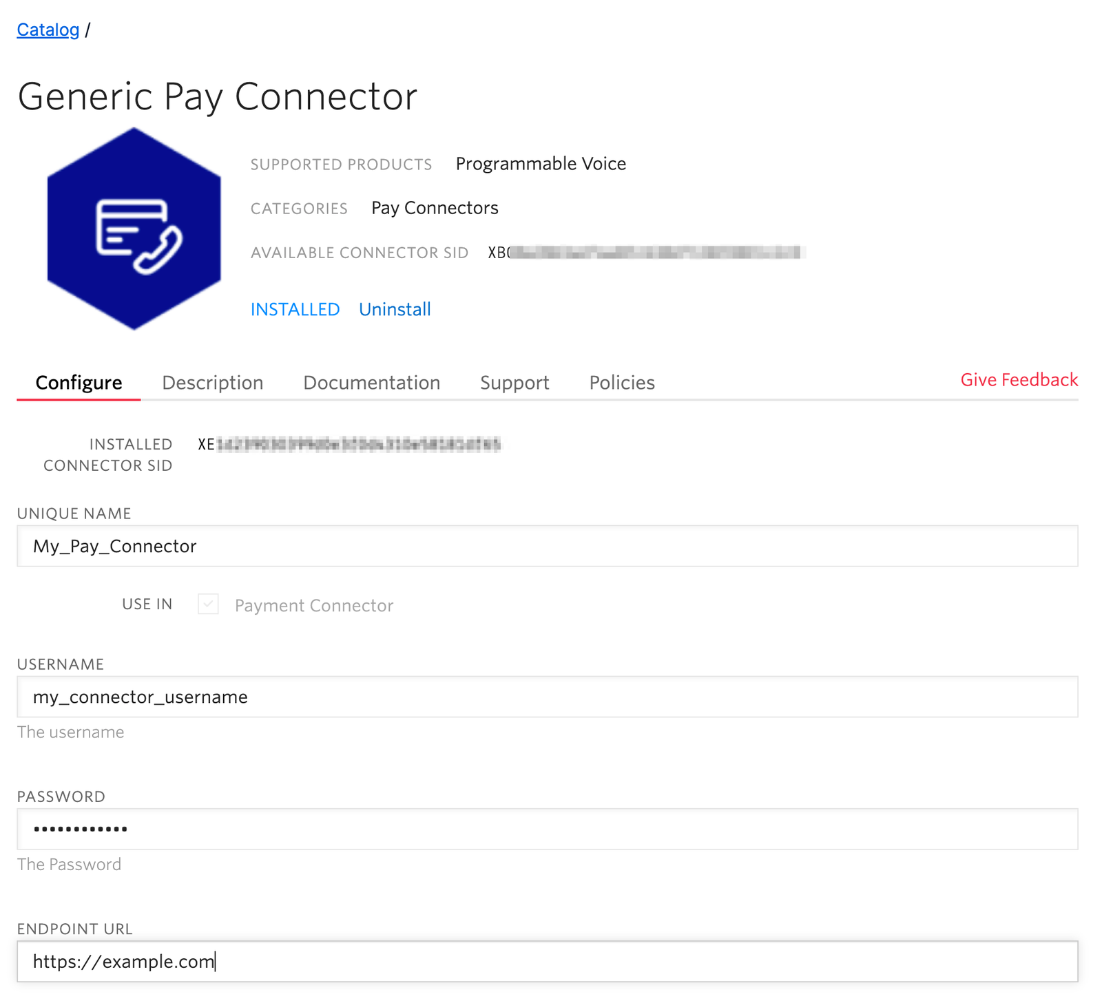 Generic Pay Connector Tutorial Configuration.