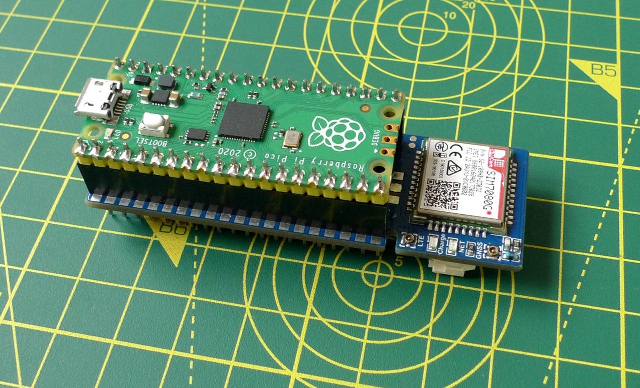 The Raspberry Pico and Waveshare modem board.