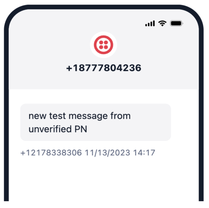 VPhone screen with first message displayed.
