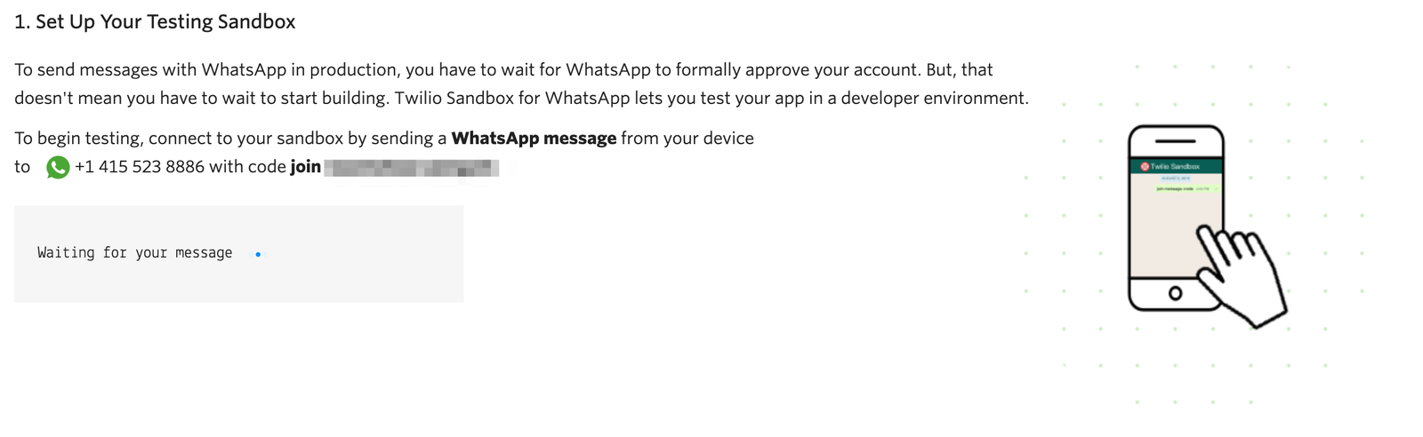 The Twilio Sandbox for WhatsApp screenshot.