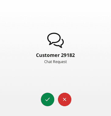 Chat request from Customer 29182 with accept and decline options.