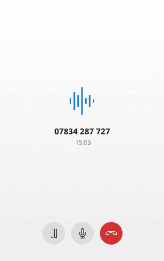 Call interface showing a live call with one participant on hold and another listening.