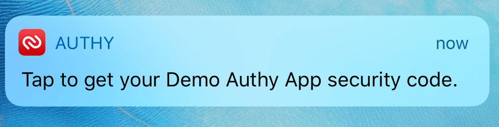 Authy notification: Tap to get your Demo Authy App security code.