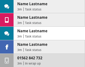 Task list showing communication channels and task statuses for contacts.