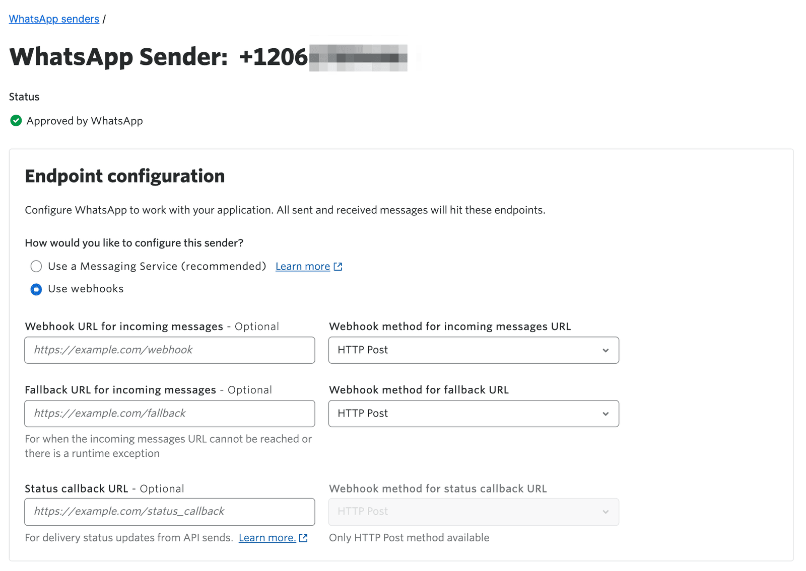 Configure WhatsApp Sender.