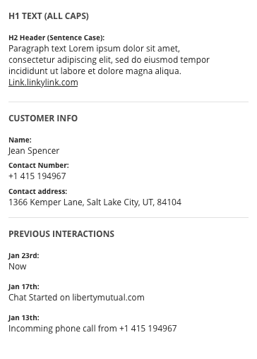 Customer info panel showing contact details and previous interactions for Jean Spencer.